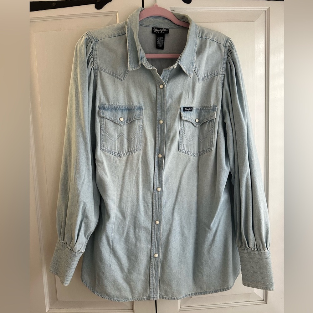 Wrangler Light Blue Denim Button-Up Shirt